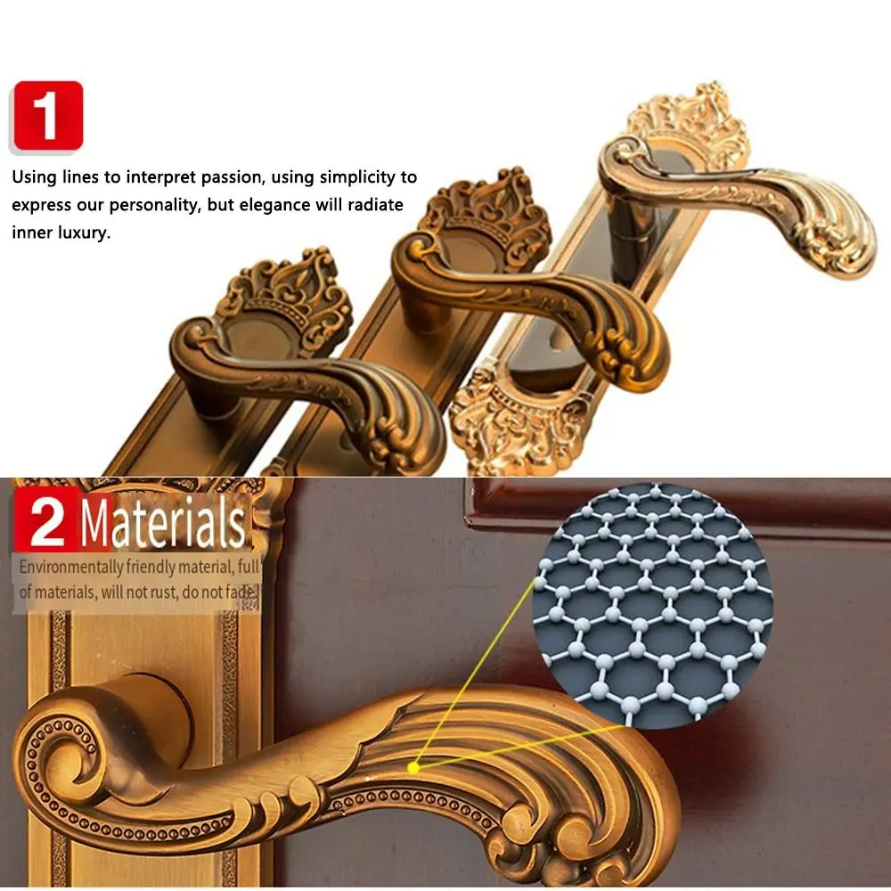 

European Style Door Handle Locks Set Vintage Easy Install Security Lock Anti-theft with 3pcs Keys Interior Door Knobs Bedroom