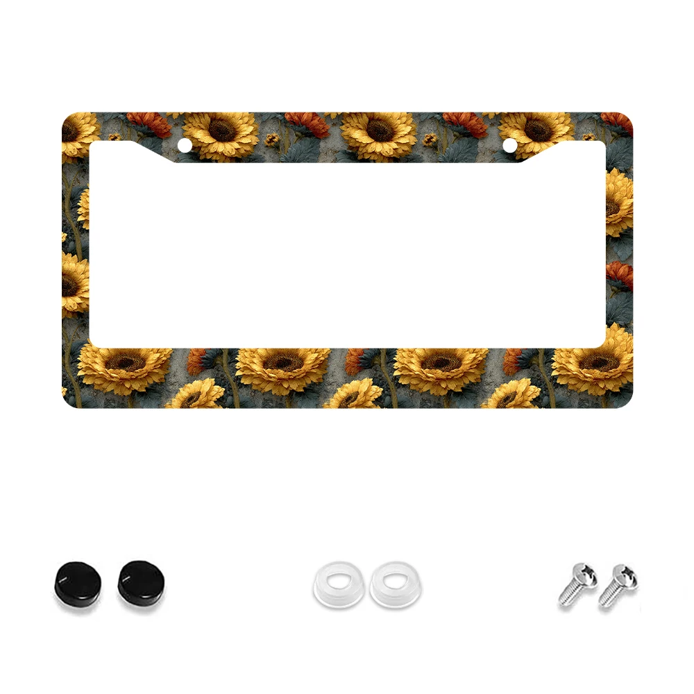 

1pc Vintage Yellow Flower Pattern 2-Hole License Plate Frame, Aluminum Material, 6x12 Inches with Screw Set, Retro Car Decorati