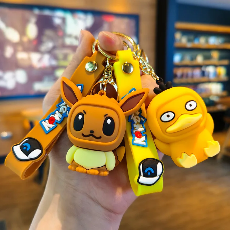 Kawaii pikachu pokemon schlüssel bund psyduck schlüssel ring puppe quirl tasche anhänger charme leon autos chl üssel ring eevee gengar spielzeug