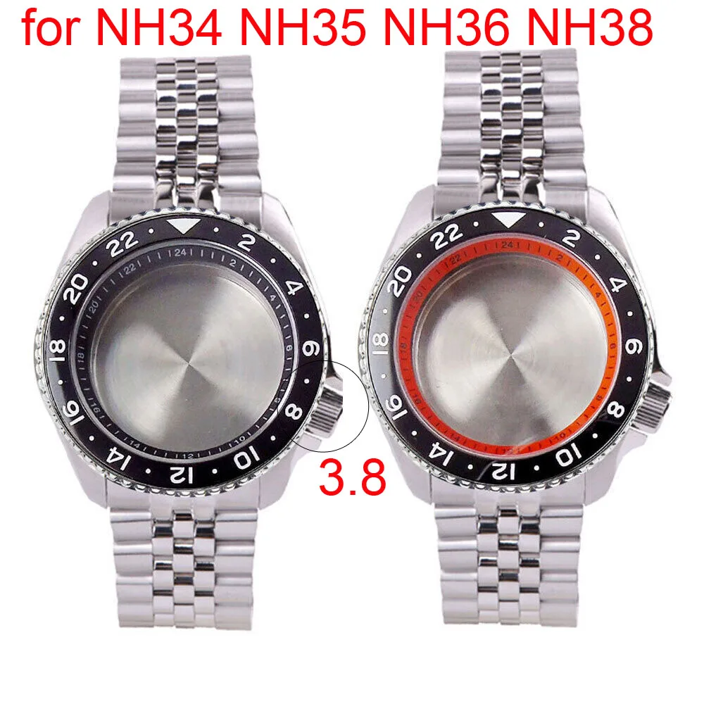 

41mm SSKX001 GMT Watch Case for NH34 NH35 NH36 NH38 Movement Steel Diving Case for Watch Maker 24 Hours Chapter Ring 3.8 Crown