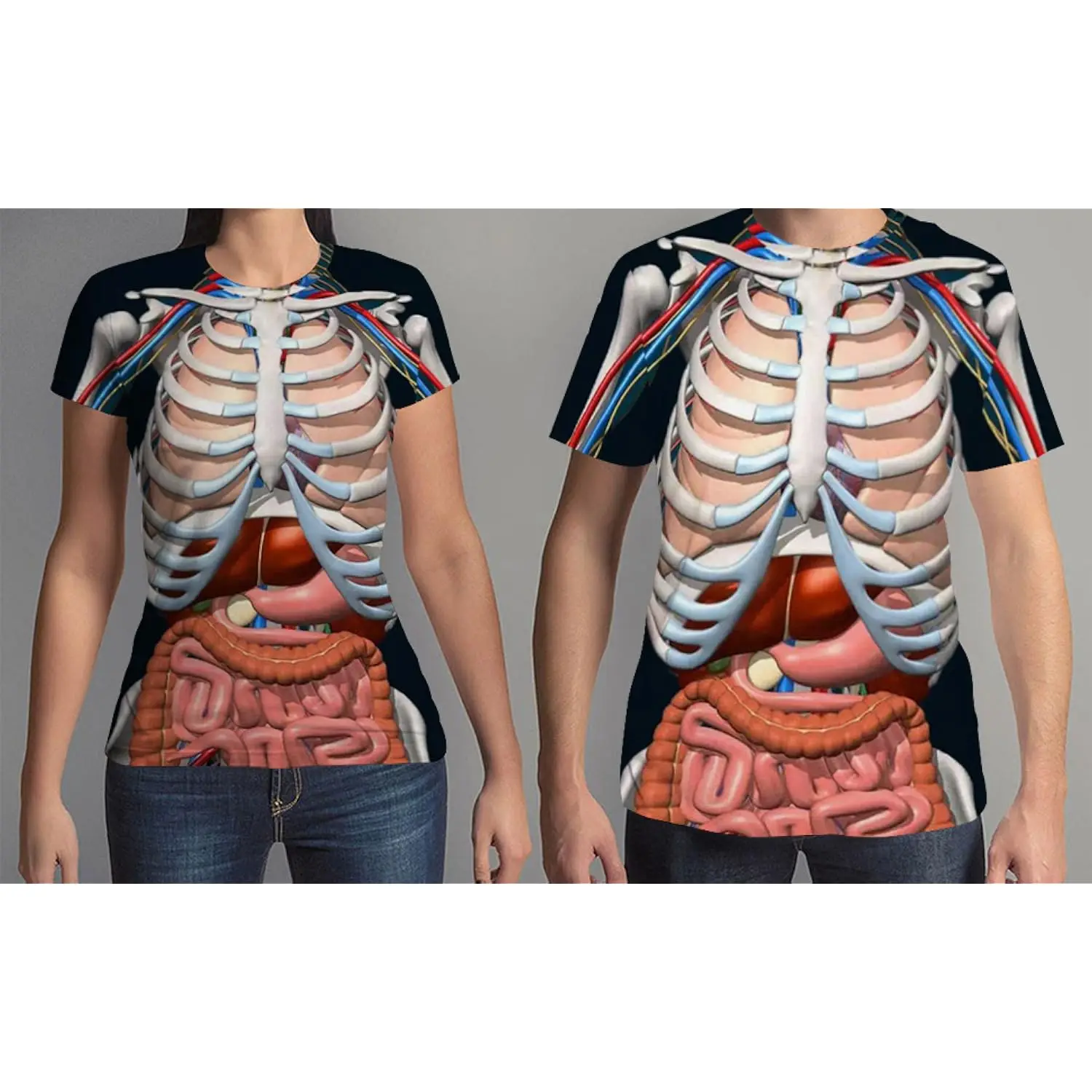 JOOCAR Halloween T-shirt Body Anatomy Internal Organs 3D Printed T-shirt Round Neck Short Sleeve Fun Top