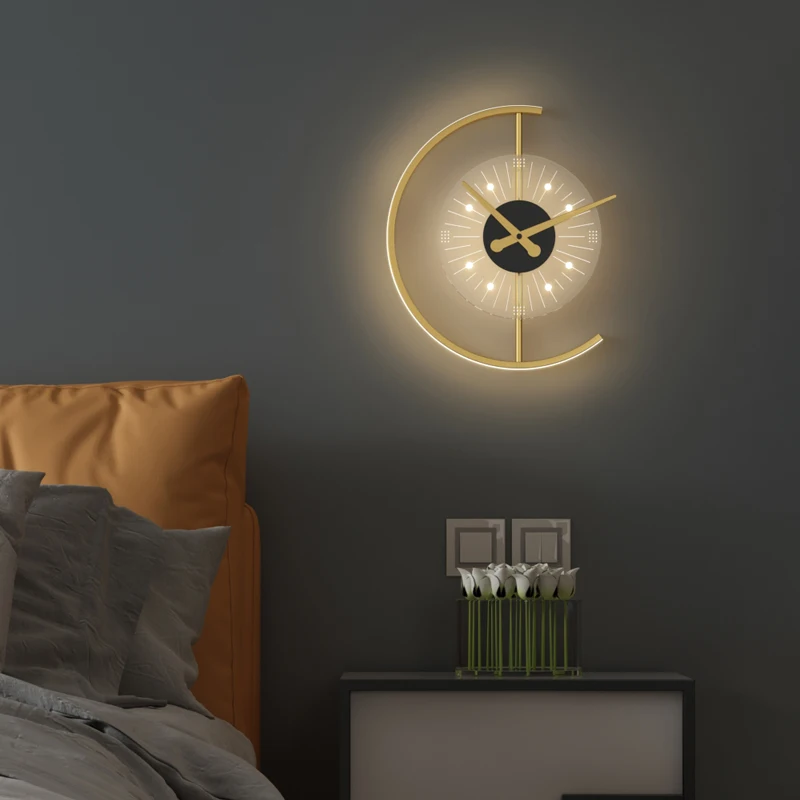 

Modern light luxury wall lamp living room clock hanging wall decoration bedroom bedside Nordic fashion minimalist wall lamp