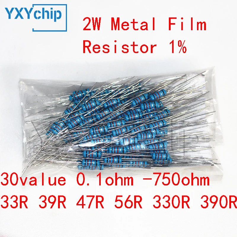 

2W Metal Film Resistor 30 value Assorted set,0.1 ohm -750 ohm Ring set of resistance 1% assortment Kit 33R 39R 47R 56R 330R 390R