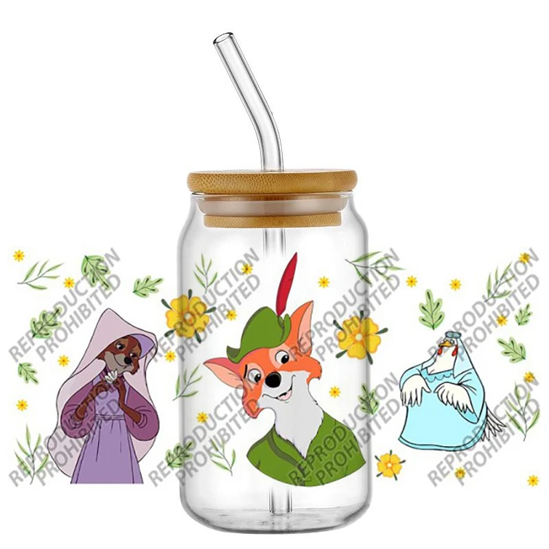 Classical Retro Cartoon Lovely Robin Hood Famous Movie 16oz UV DTF Transfer 3D Sticker Decals Glass Can Cups Creative Craft DIY