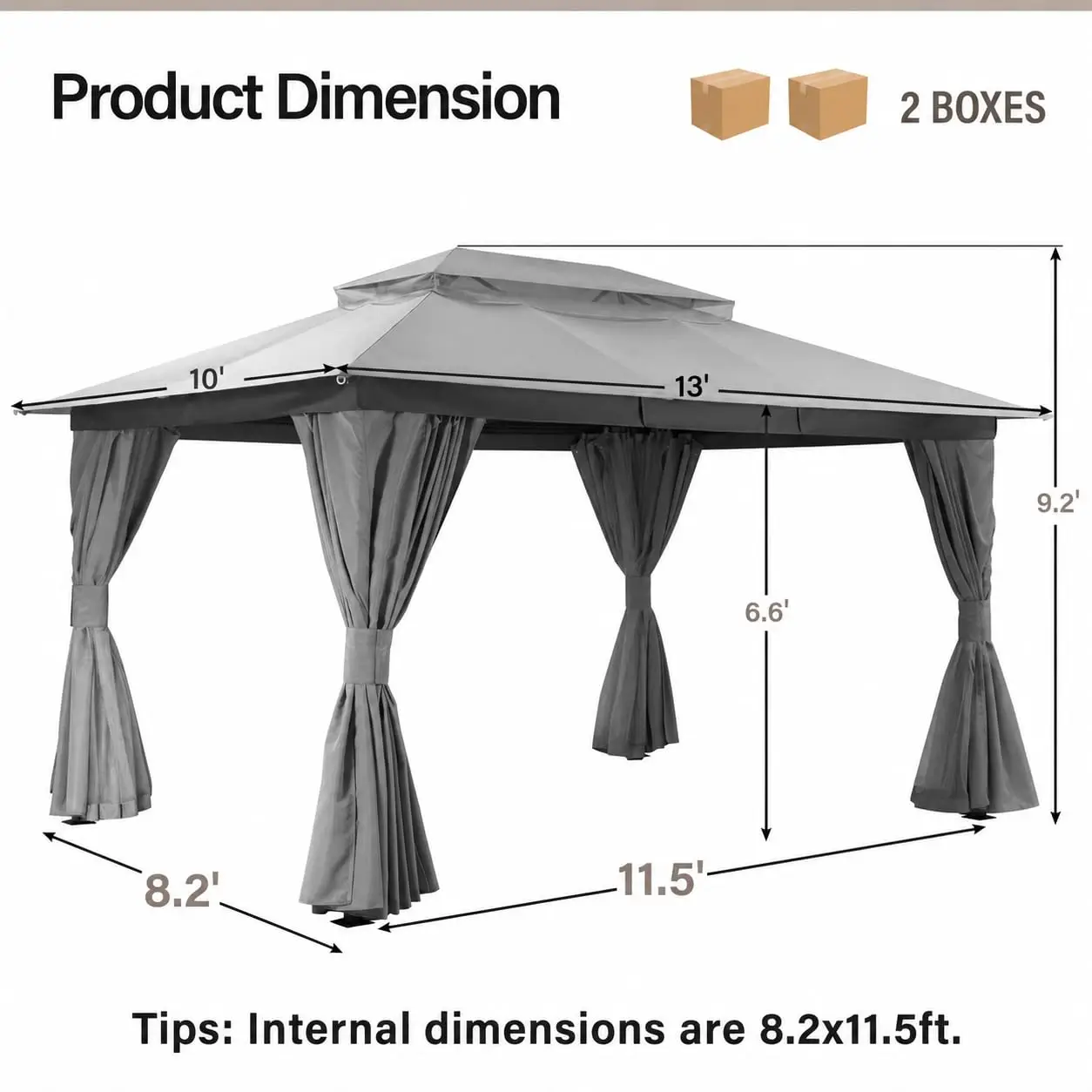 Heavy Duty Patio Gazebo 10'x13' Outdoor Tent with Double Roof Mosquito Netting Privacy Screen for Backyard Lawn, Customized