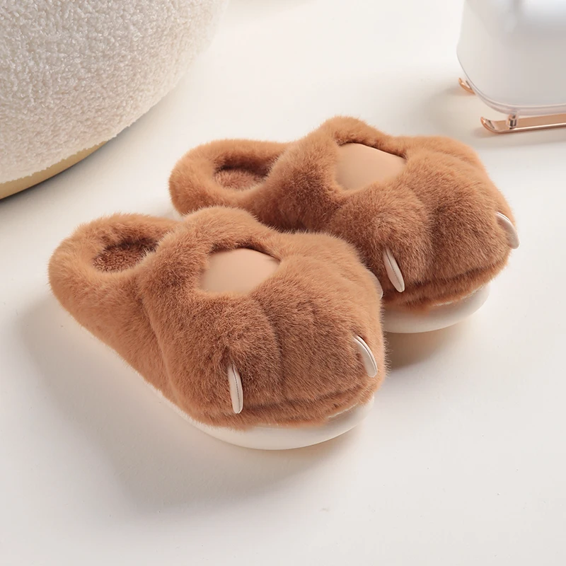 Fuzzy Plush Slippers Funny Cute Cats Paw Slipper Warm Pad Cartoon Furry Slippers Bear Paw Anti-slip Indoor Floor Shoe