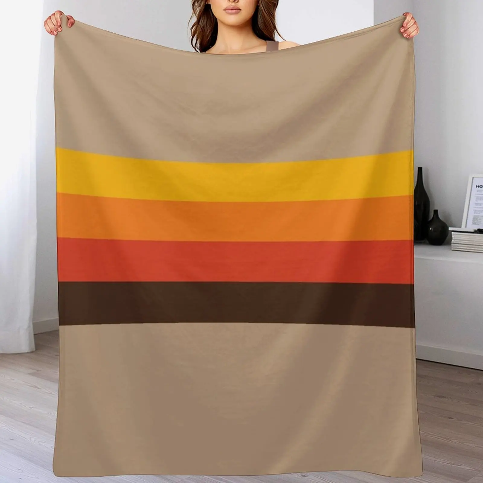 

70s 1970 70as Yellow Orange Red Brown Sunset Stripes Throw Blanket Spring Fall Cozy Throw Blanket for Couch
