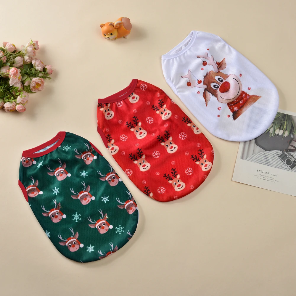 Christmas Dog Clothes For Small Medium Dogs Cats Xmas Deer Snowman Print Puppy T-shirt Pug Vest Coat Chihuahua Pug Pet Costumes