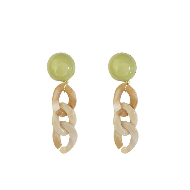 Korean Retro Gentle Temperament Long Clip Earrings No Hole Female Niche Green Irregular Geometric Ear Clip Earrings Non Piercing