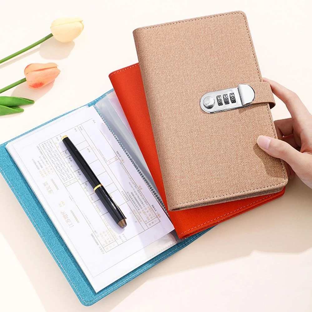 Durable Refillable Paper Password Book Envelop Money Savings Challenge Lock Diary Binder Safe PU Leather Journal Notepad Gift