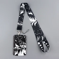 Moon Wolf Credential Holder Wild Animal Lanyards for Keys Neck Strap ID Card Gym Phone Straps DIY Hang Rope Keyrings Accessories