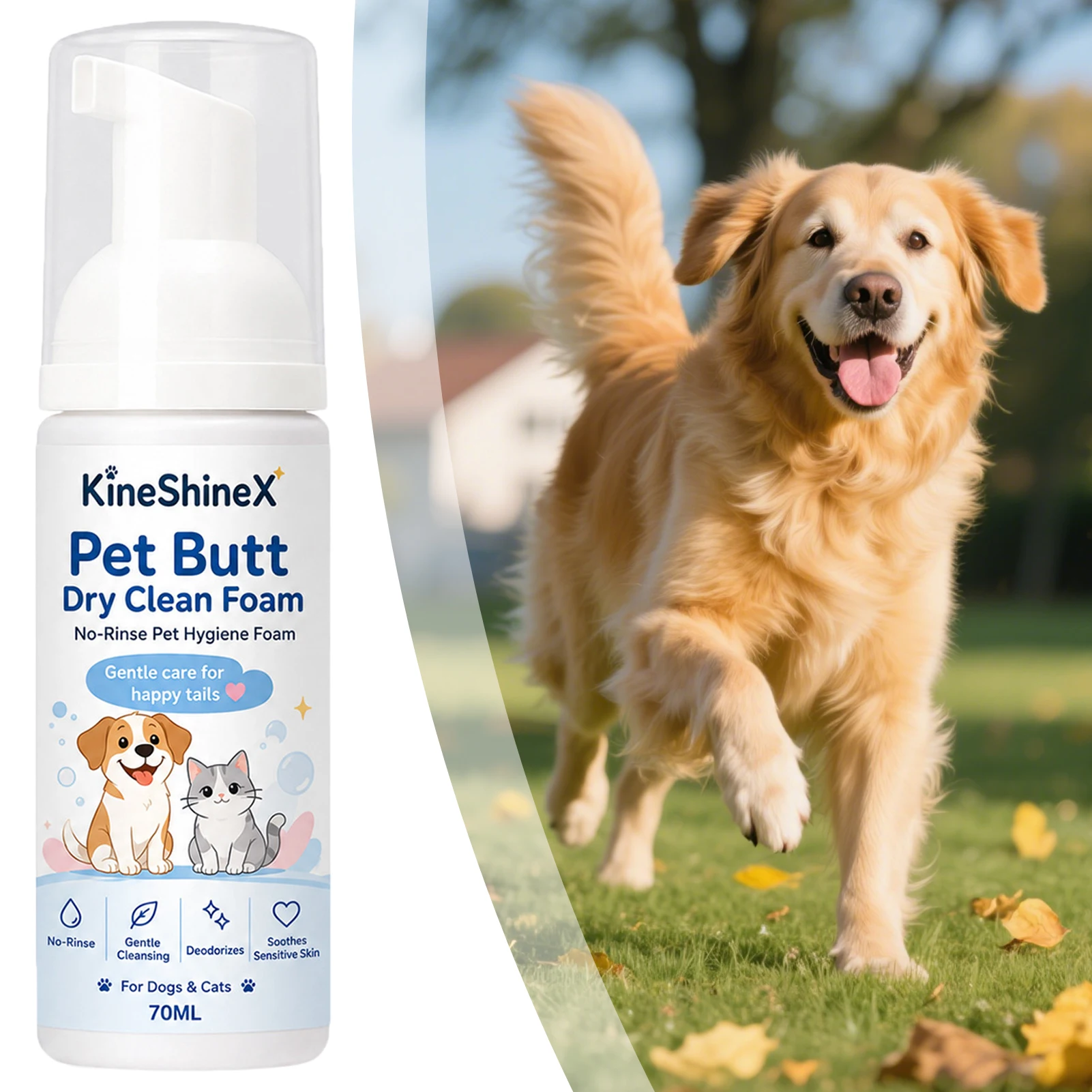 Pet Butt Dry Clean Foam Non-Rinse Formulas Natural Ingredients Gentle For Paws Butt And Belly Cleaning Rainy Day Dirty Paws