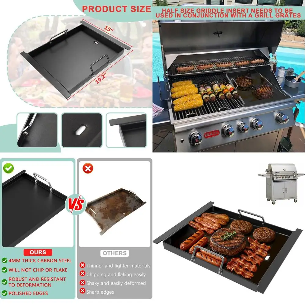 

Half Size Griddle for Bull Angus 41628/47628/41629, Outlaw 30 26039/26038, Premium 18248/18249, Lion L75000, Non-stick Carbon St