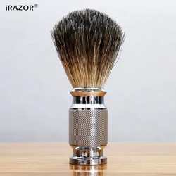 iRAZOR Honey Pure Badger Hair Shaving Brush Classic Hand-Crafted Solid Aluminium Handle Holder Cleaning Brush Good Gift for Men