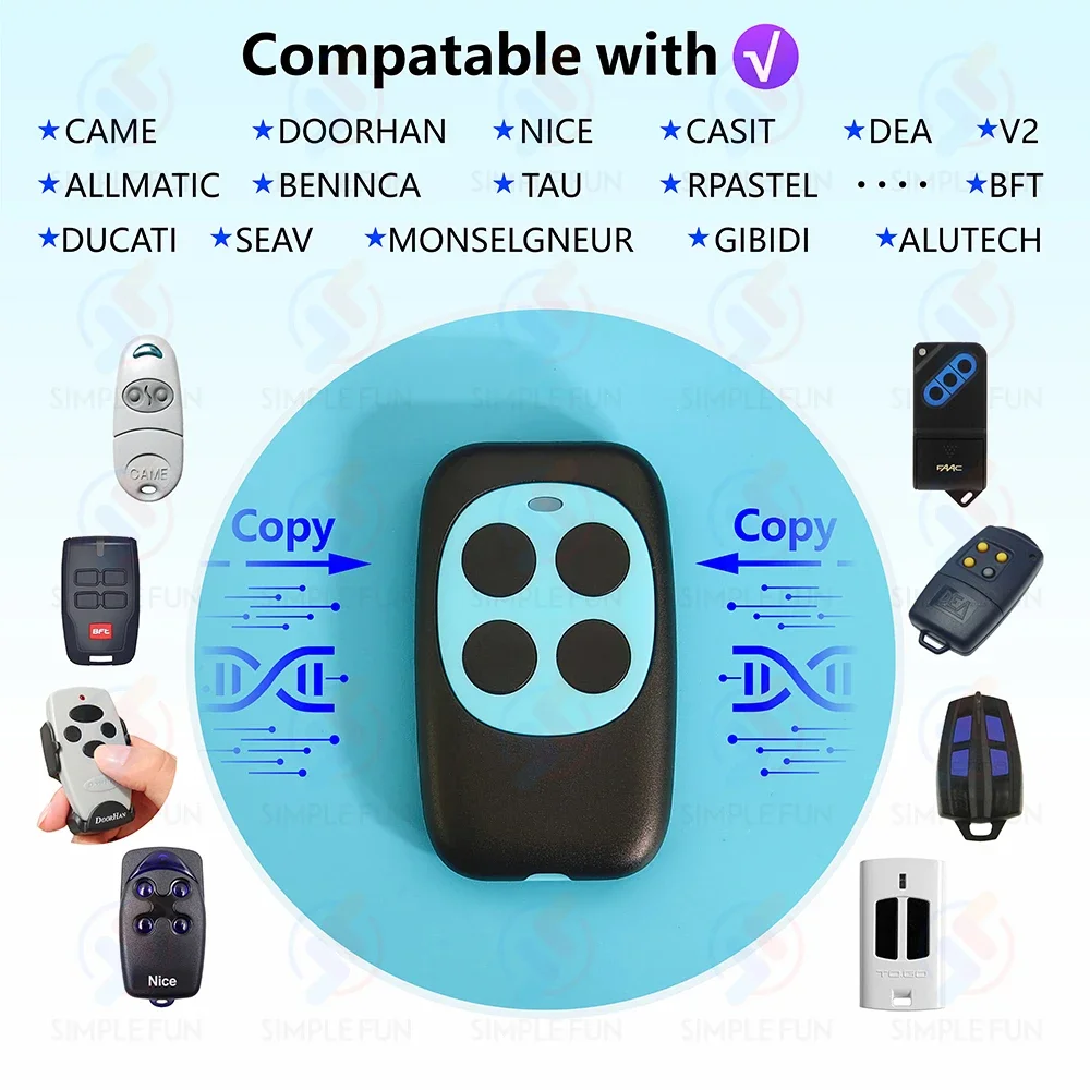 433MHz Universal Copy Remote Control Clone Function RF Transmitter Auto Cloning Duplicator for Garage Door Nice CAME Doorhan etc