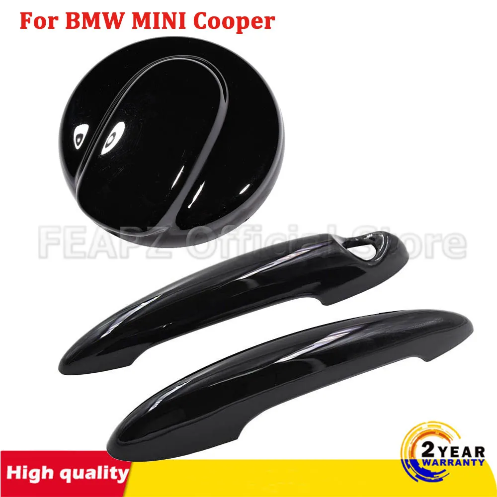 1pcs Black Fuel Tank Cap Cover For BMW Mini Gen 2 R56 For Coope & 2Pcs ABS Black Door Handle Cover For MINI Cooper S R50 R53 R56