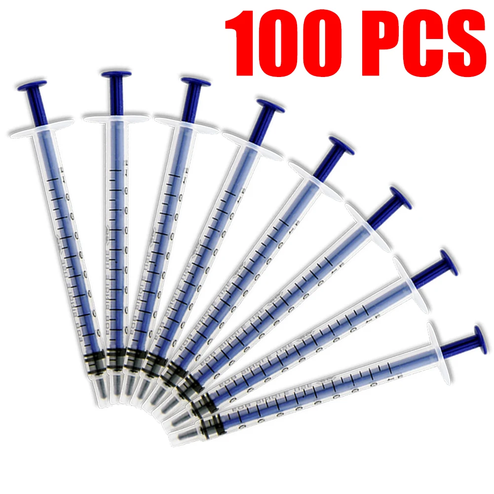 100pcs 1mL Disposable Sampler Plastic Syringe Cubs Measuring Nutrient Hydroponic epoxy resin syringe With Cover Measuring