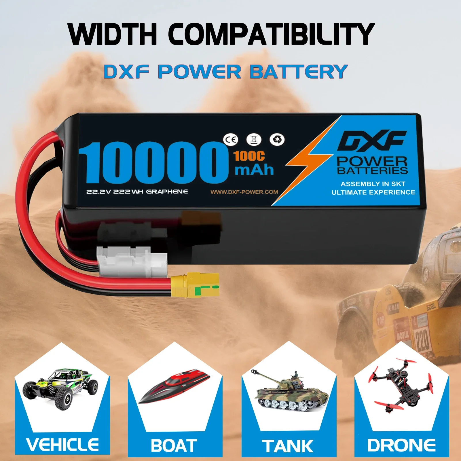 Batteria Lipo DXF 6S 22.2V 22.8V 100C 10000mAh Batteria Lipo con spina XT90 Batteria con custodia rigida per elicottero RC Drone UAV FPV Barca