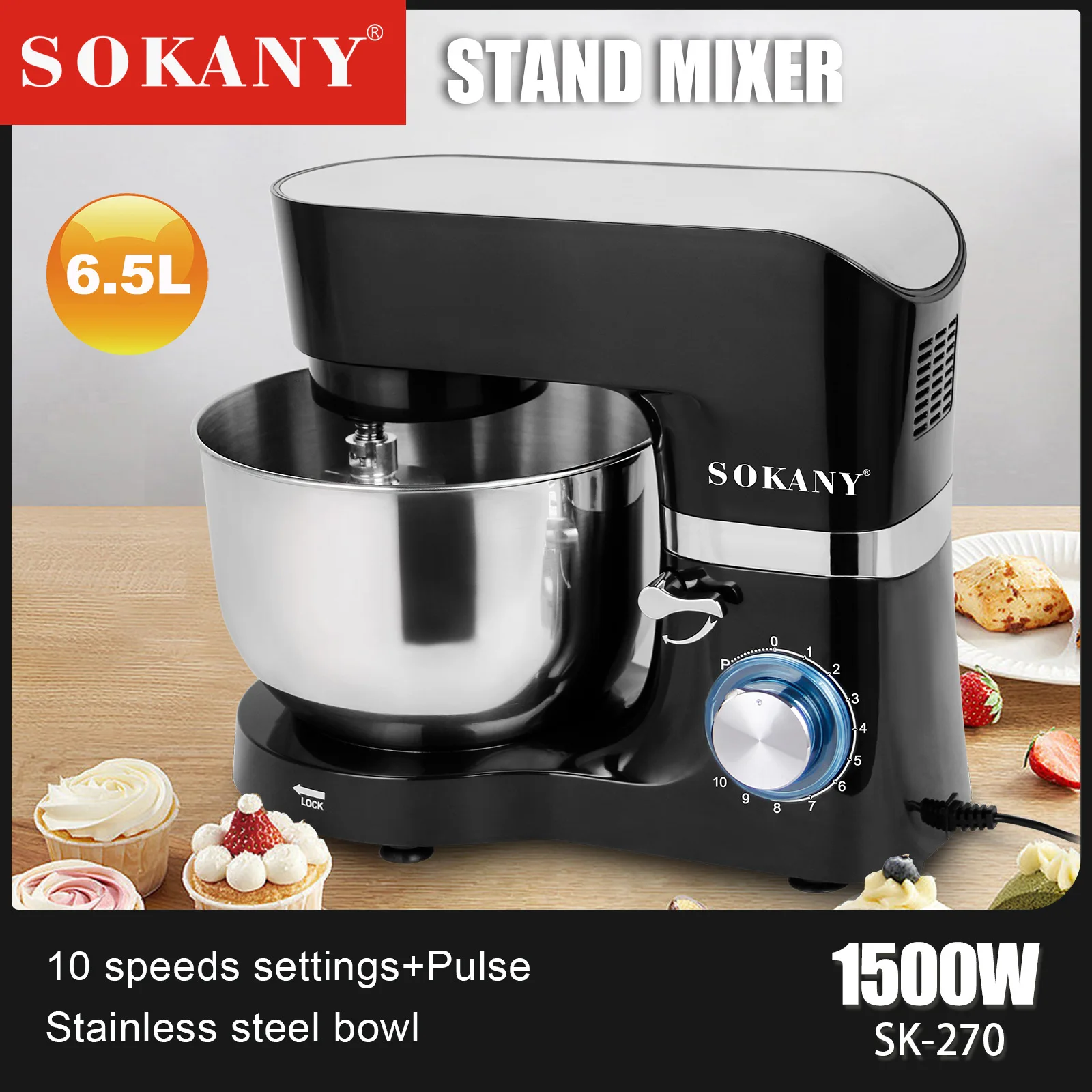 Houselin Stand Mixer,3 in 1 comes with a dishwasher-safe dough hook, flat mixer, wire whip, for most home cooks,1500W