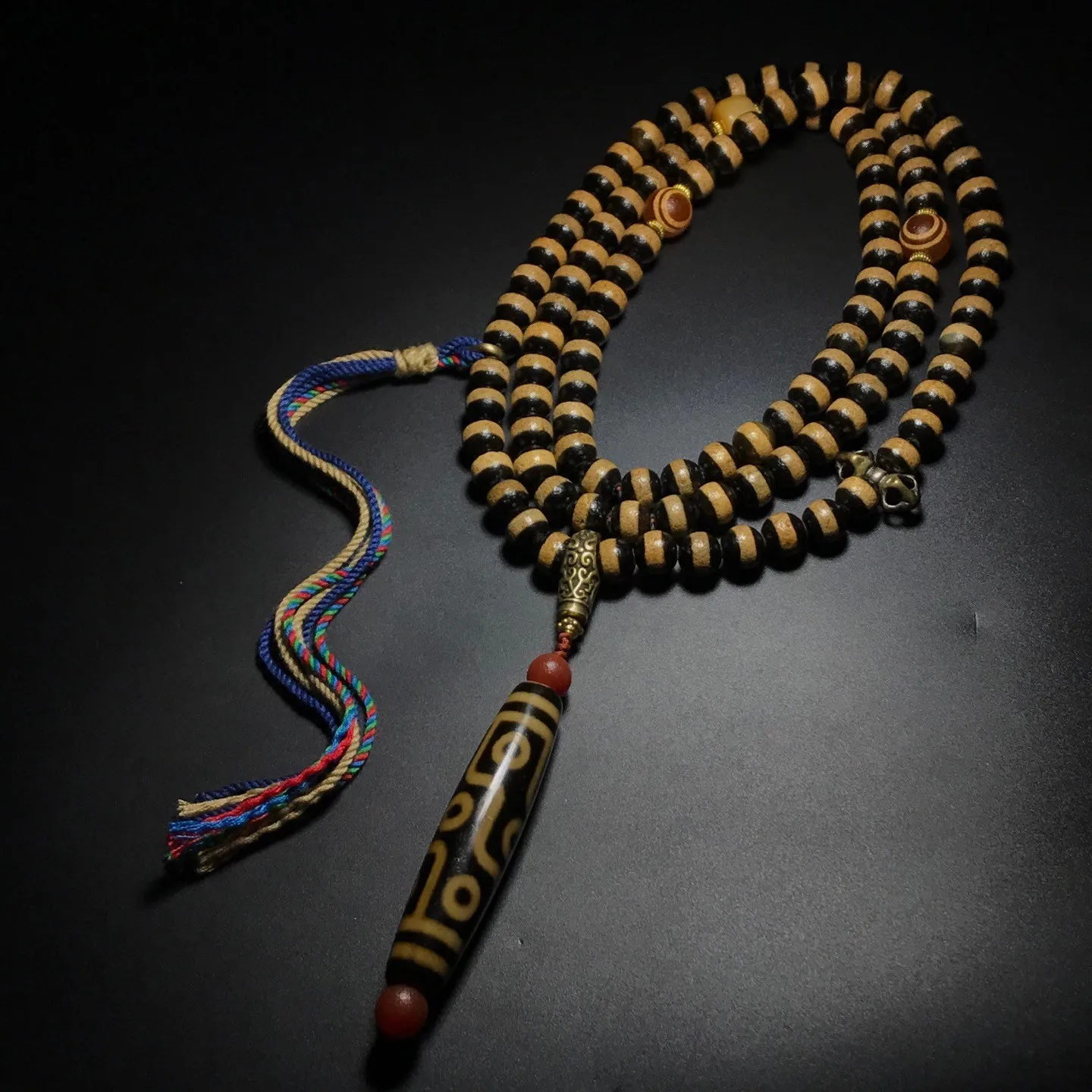 Unique Tibetan Old Agate Dzi 108Pcs 1 Line 9 Eyes Bead Necklace J0401