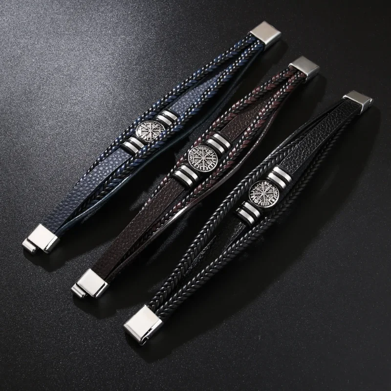 Trendy Norse Viking Men Bracelet Fashion All-match Multi-layer Braided Leather Bracelets Scripture Compass Birthday Party Gifts