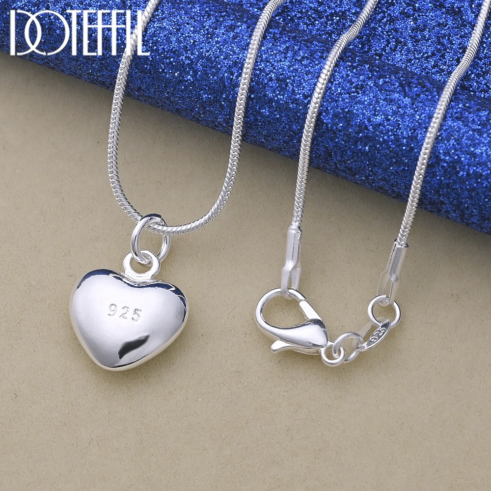 DOTEFFIL 925 Sterling Silver Solid Small Heart Pendant Necklace 16-30 Inch Snake Chain For Women Wedding Charm Fashion Jewelry