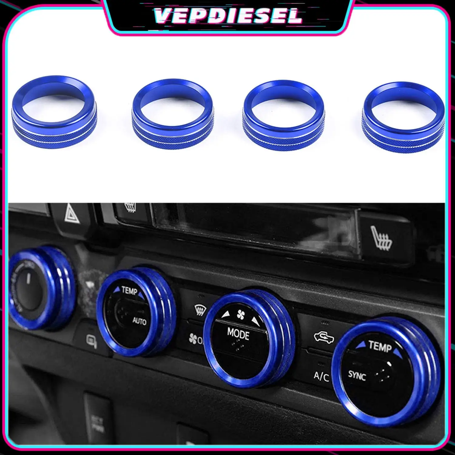 

1 Set Brand New Alloy Aluminum Air Conditioner Switch CD Button Knob Trim 3 Colors for Toyota Tacoma 2016-2021 Red Blue Black