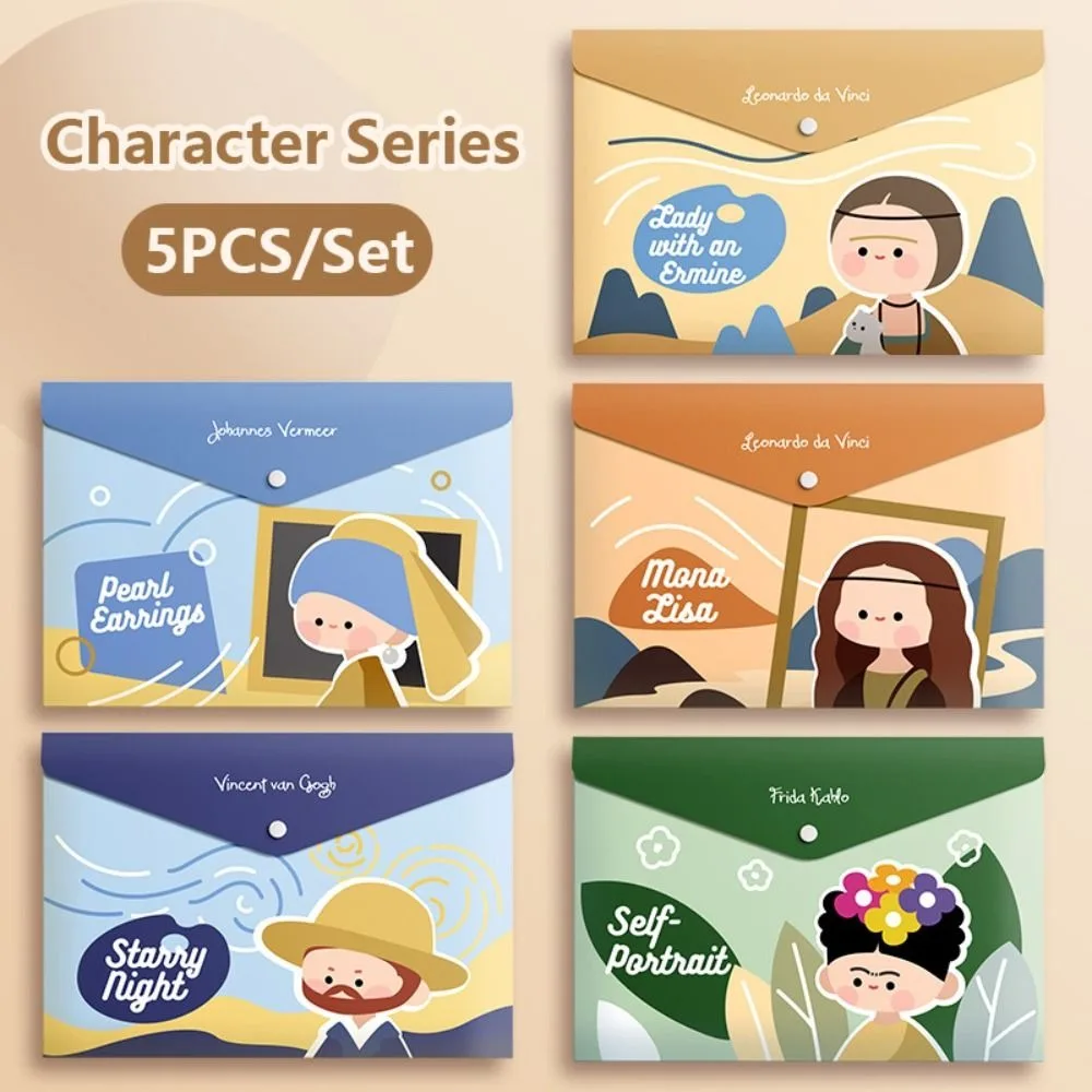 5PCS/Set Large Capacity A4 File Folder Test Paper Storage Waterproof Document Bag PP Snap-fastener Envelope Folder