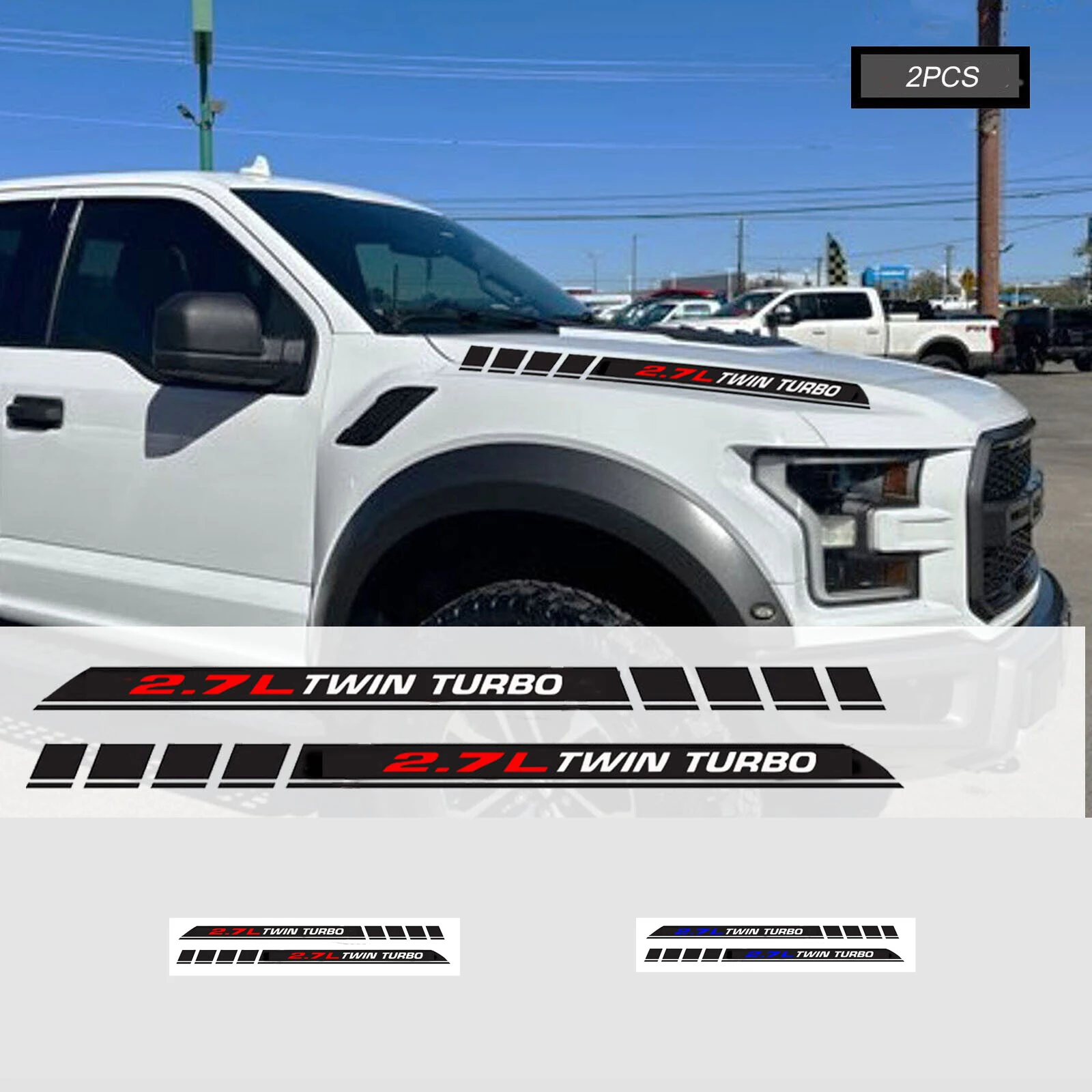 2.7L Twin Turbo Truck Hood Decals Emblem Car Stickers for Ford F150 Ecoboost V6 Pickup Car Accessories 2PCS