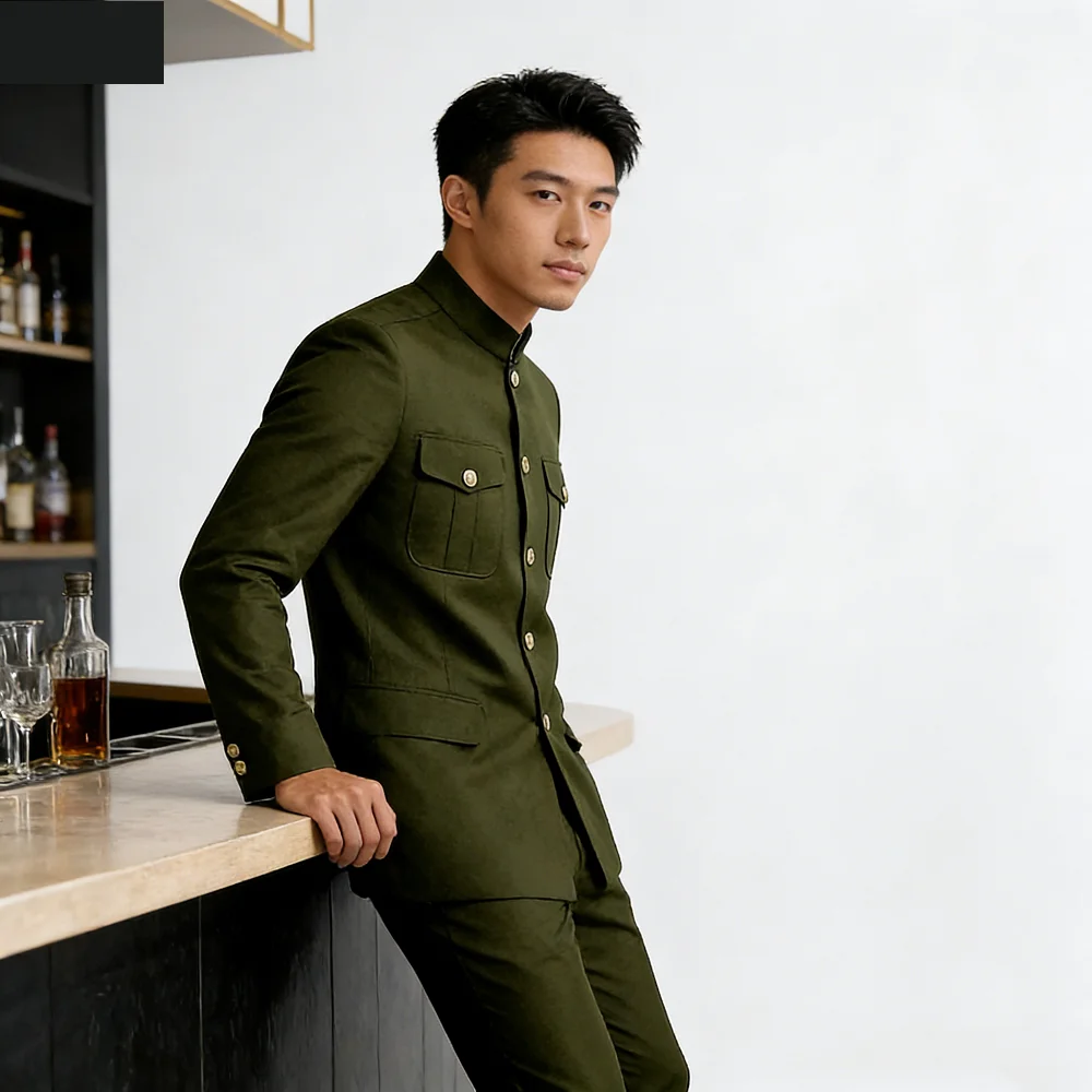 

Chic Men's Ternos with Two Pockets Single-breasted Formal Intelligent Casual Made-to-measure Gola Moda Terno Mas