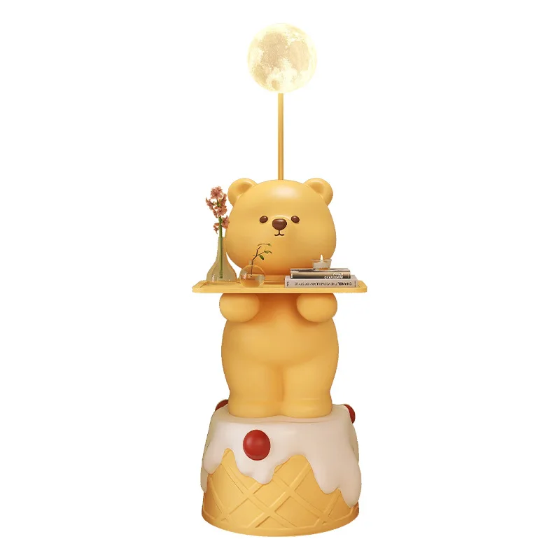 

Cute cream wind sofa side few ornaments, living room floor lamp integrated design sense, side cabinet storage cartoon small coff