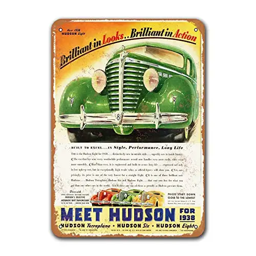 Home Bar Poster Office Vintage Car Tin Signs Metal 1938 Hudson Automobiles Pub Coffee Club Grage Man Cave Sgins Game Room Wall