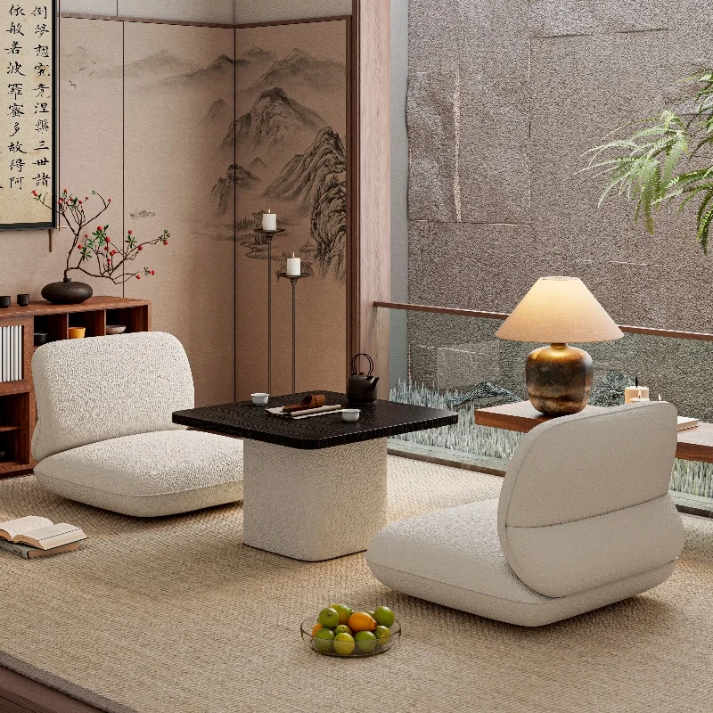 표류하는 창 테이블, 의자, 발코니, 다다미 매트, 미니멀리스트 디자이너 스타일의 작은 커피 테이블, 바닥 의자 소파 의자