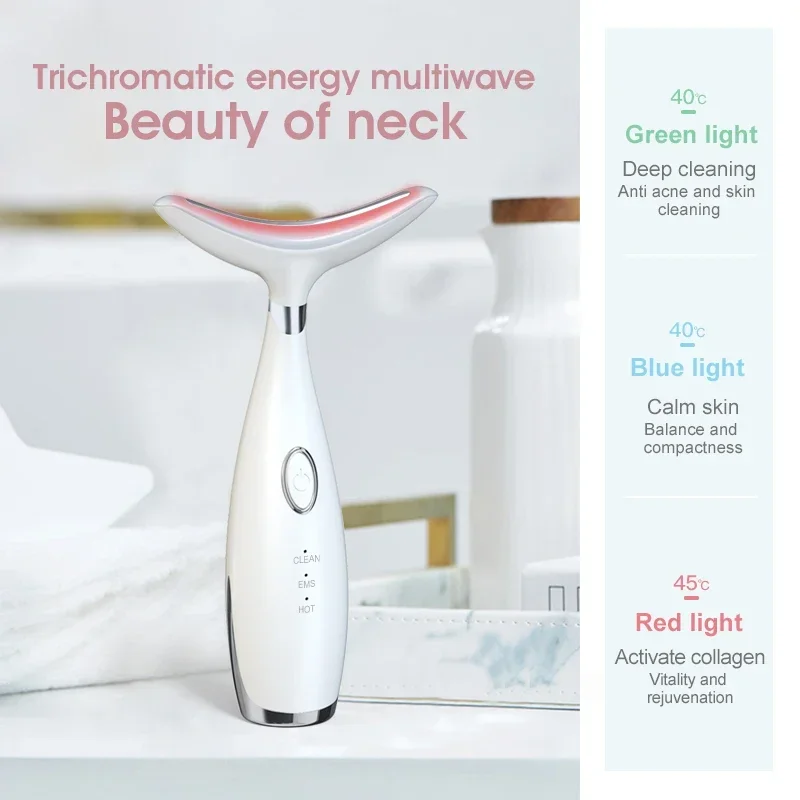 Face Neck Beauty Device EMS Microcurrent LED Photon Firming Rejuvenating Anti Wrinkle Thin Double Chin Facial Massage Skin Care