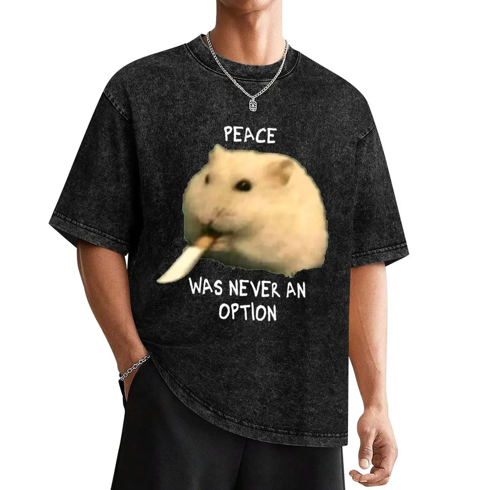 

Hamster with knife - Peace was never an option T-Shirt sports fans vintage graphic tee mens graphic t-shirts anime