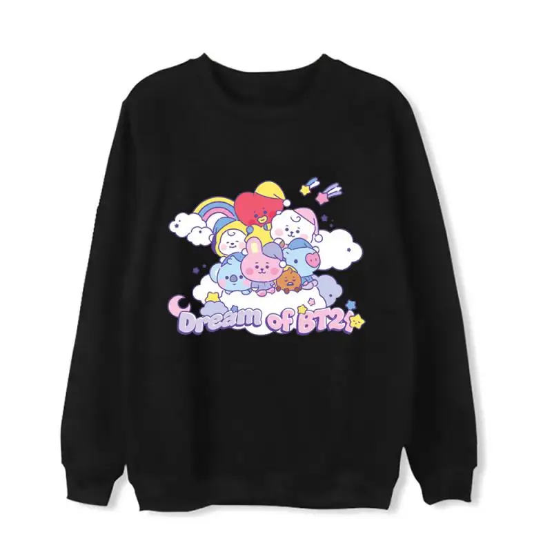 Anime Cartoon Bt21 Cooky Chimmy Tata Round Neck Sweatshirt Spring Autumn New Thin Loose Jacket Couple Clothing Gift for Friends