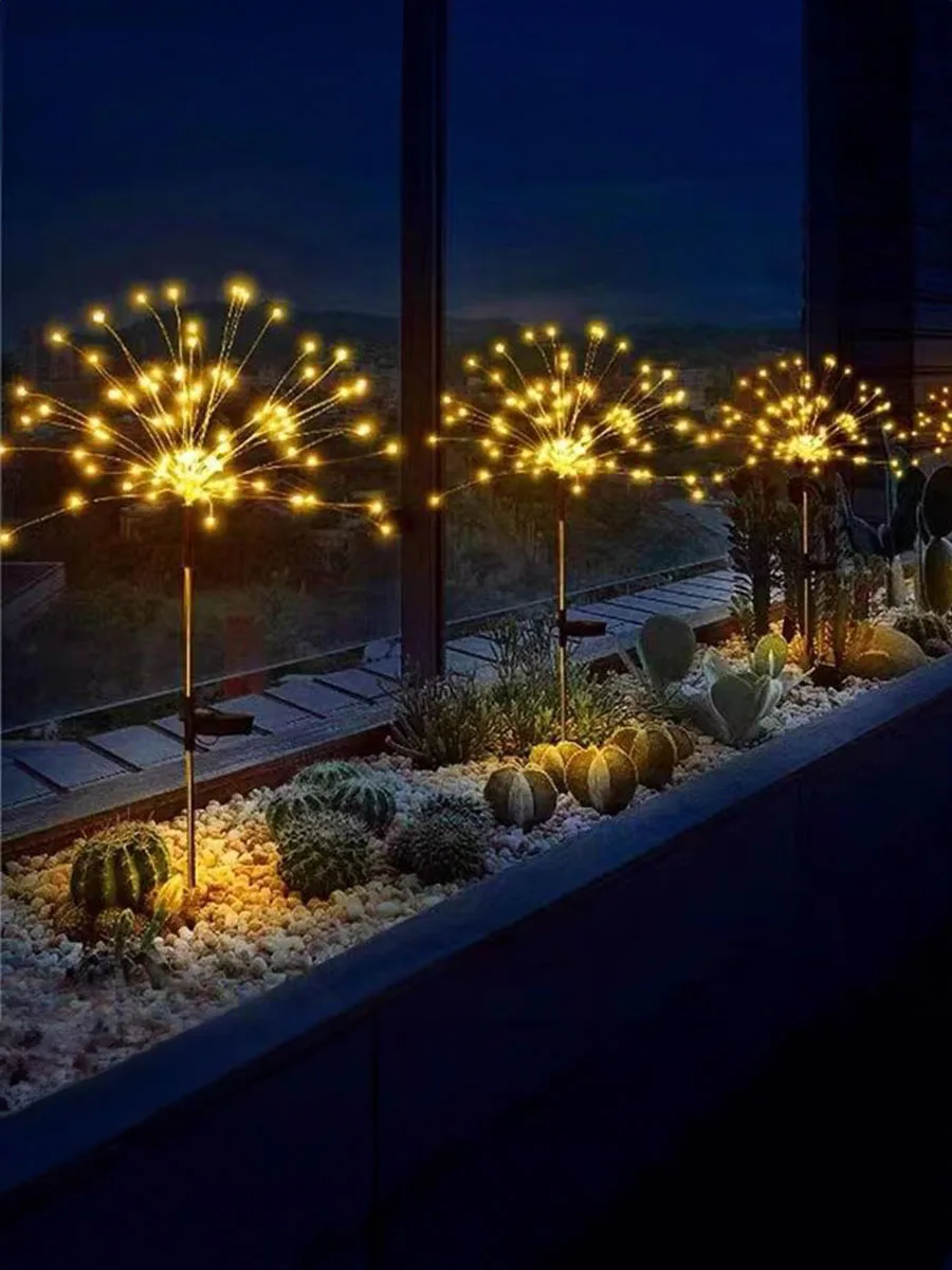 LED Solar Power Firework Lights Garden Decoration Fairy Lights Waterproof Outdoor Dandelion Lawn Lamp for Patio Garden Decor