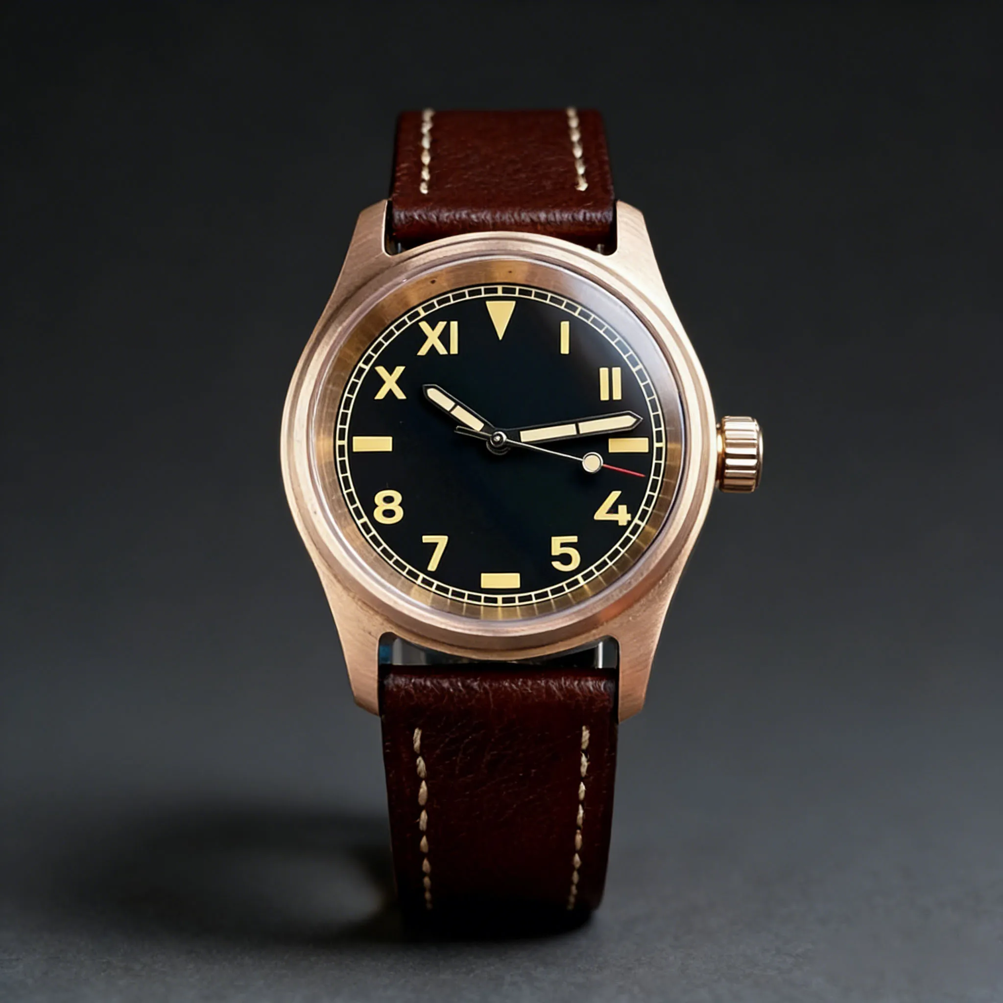 Retro 36mm Pilot CUSN8 Solid Bronze Sapphire Glass 20ATM Black California Dial NH35A Asia2824 Automatic Movement Men Watch