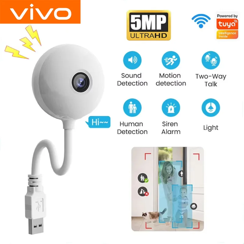 

VIVO 1080P 5MP умная радионяня портативная USB-разъем двусторонняя аудио беспроводная домашняя камера безопасности с ночным видением для маленьких детей