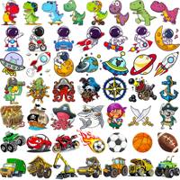 50 PCS 3D Cartoon Temporary Tattoos For Kids Adults Party Fake Tattoo Dinosaur Space Pirate Construction Car Flash Tatoos Small