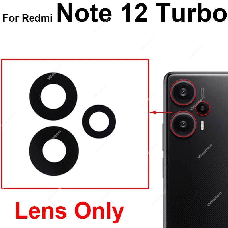 Rear Camera Glass Lens Cover For Xiaomi Redmi Note 12 Turbo Back Main Camera Lens Glass Frame Holder Repair Parts