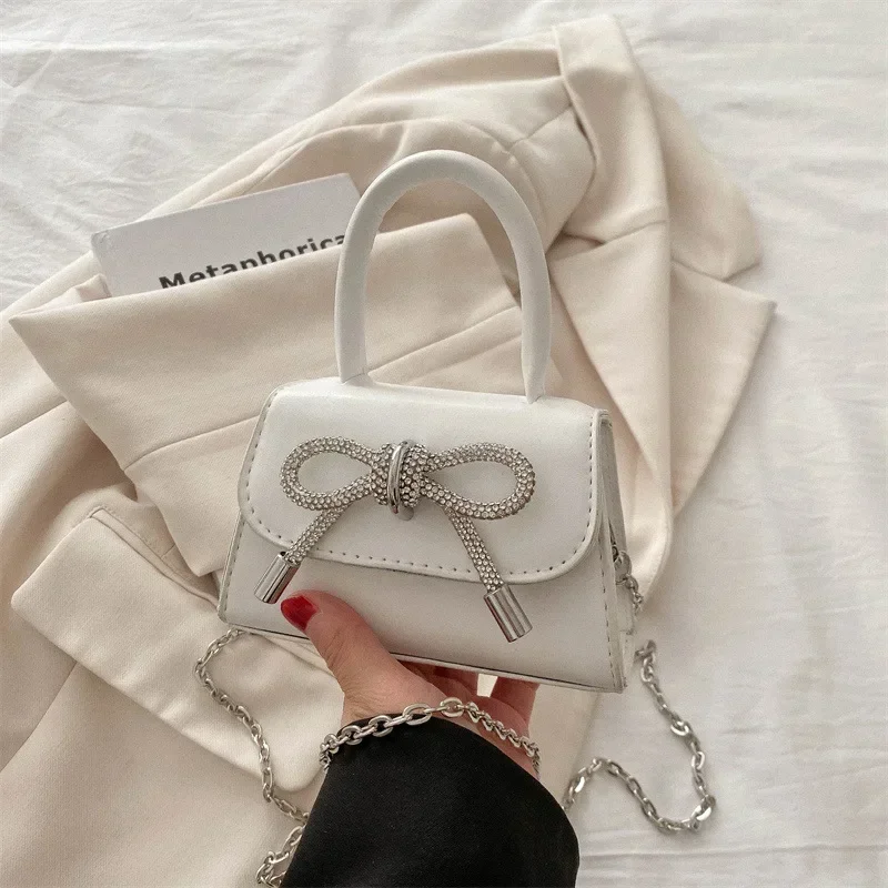 Bow Design Solid Color Mini Shoulder Bag PU Leather Flap Crossbody Bags for Women 2024 Fashion Female Chain Purse and Handbags