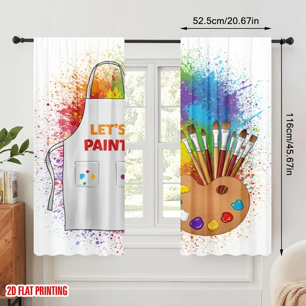 2pcs 2D flat printing Curtains Apron Paint Brushes Palette Polyester Without Electricity All Season Party & Holiday Decor Use