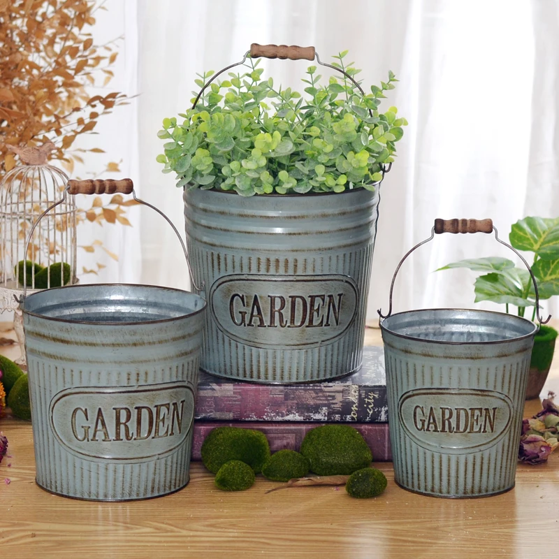 

American Sle Retro Iron Barrel Flower Pot Garden Display Decorations Forest System Iron Buet Flower Vase Home Decor Acces...