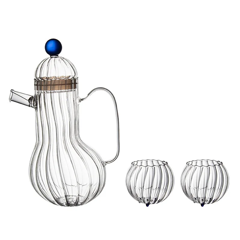 Heat-resistant borosilicate glass teapot set, one pot and two cups, high-end living room decoration