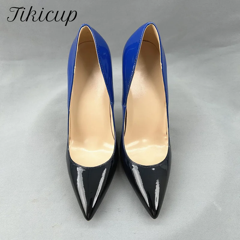 2025 New Arrival Women Shallow Pumps Sexy 12cm Blue with Black Ladies Super High Heels Pointed Toe Dress OL Party Working Shoes