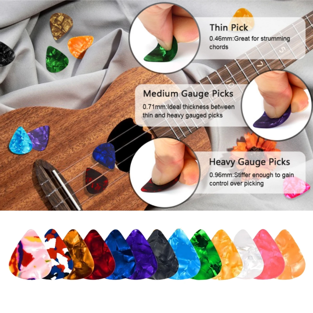 Miwayer 10 PCS  Guitar Pick Different Thickness Colorful Celluloid Guitar Picks Plectrums, 0.46mm, 0.71mm(Color Random) image 2