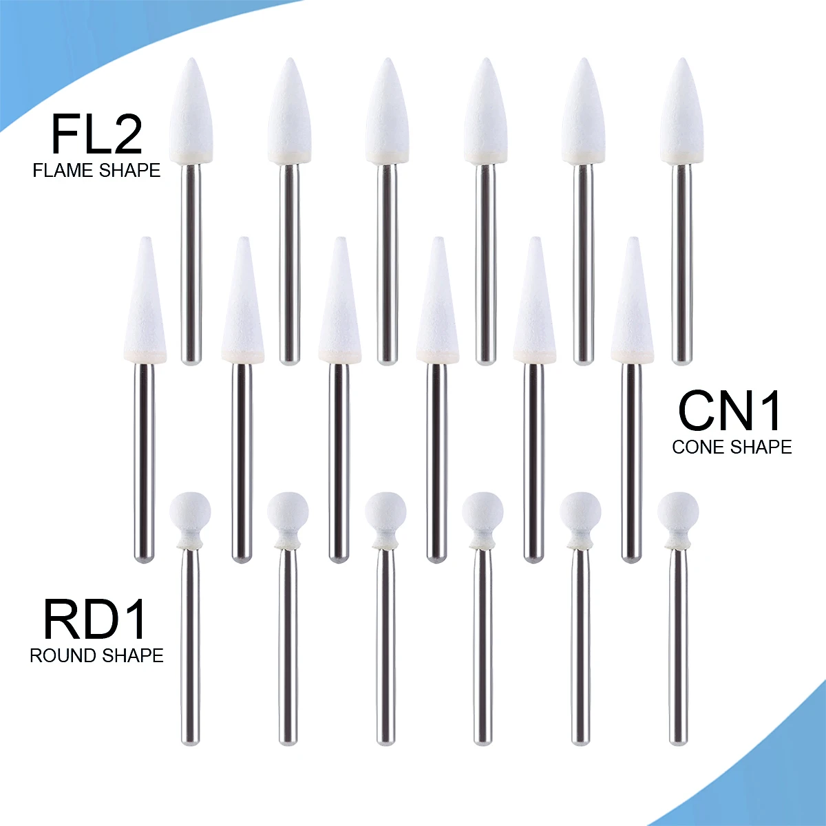 12pcs/Box Dental White Stone Polishing FG 1.6mm Burs Cone/Flame/Round Shape Arkansas Stone FL2 CN1 Finishing Enamel Composite view 5