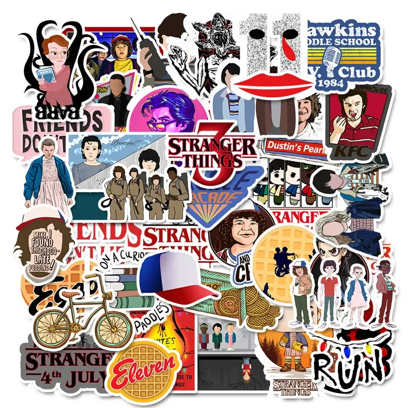 

50Pcs Stranger Thing Stickers Waterproof Vinyl US TV Stickers for Water Bottle Laptop Skateboard Helmet Decals for Teens Adults