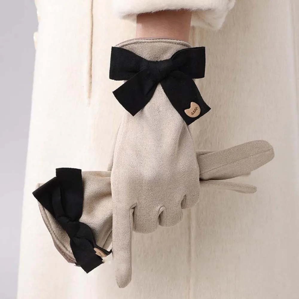 

Износостойкие двусторонние перчатки с бантом, мягкие утолщенные замшевые перчатки, полиэстер контрастного цвета, женские антихолодные варежки, осень